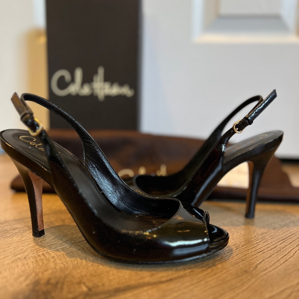 Cole Haan Air Talia OT Sling 90 - Black Patent - Size 5.5
